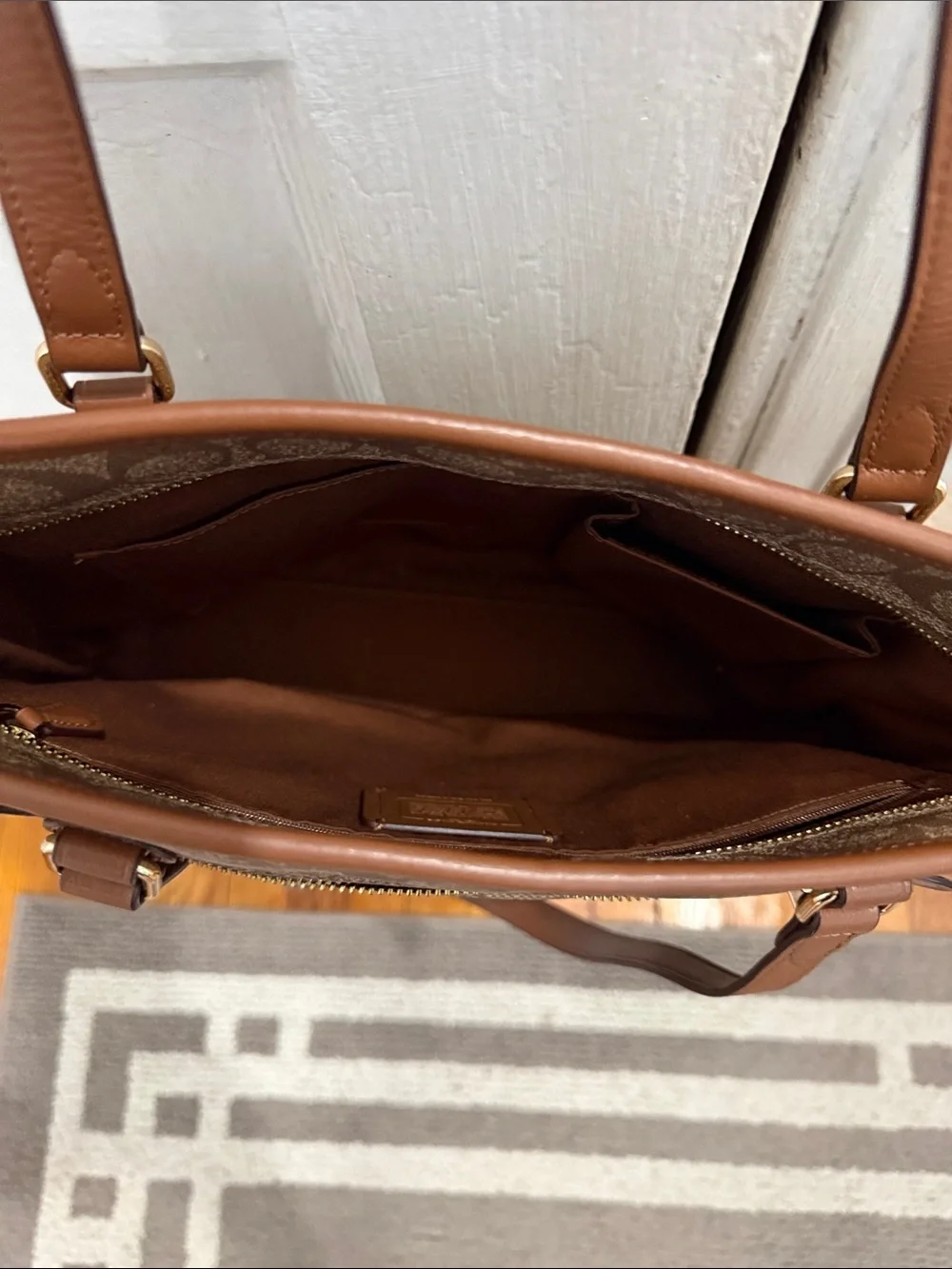 COACH Tan/Brown Signature Canvas Tote with Leather Trim